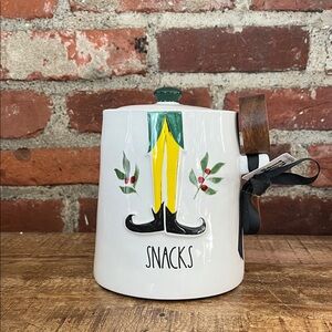 Rae Dunn elf the movie, White and Yellow Holiday Snacks Jar
